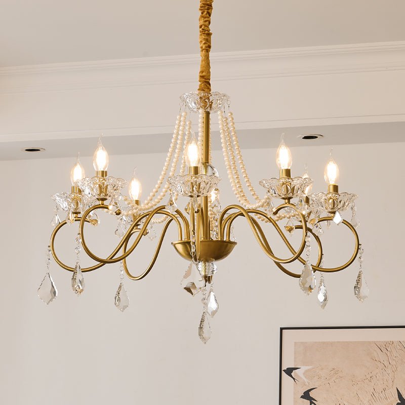 Opulent Pearl Crystal Chandelier with Copper Accents for Elegant Interiors