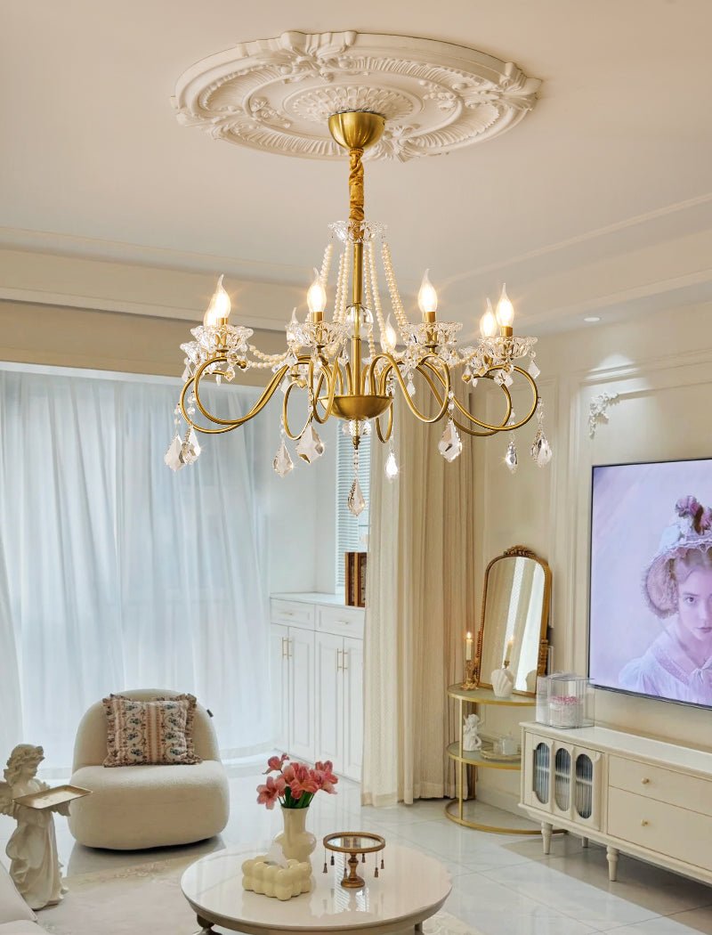 Opulent Pearl Crystal Chandelier with Copper Accents for Elegant Interiors