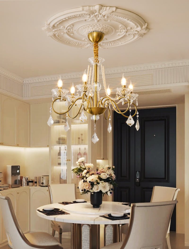 Opulent Pearl Crystal Chandelier with Copper Accents for Elegant Interiors