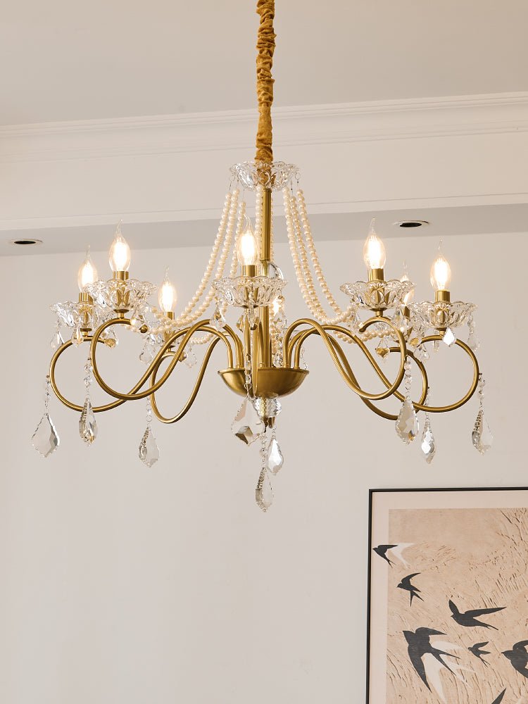 Opulent Pearl Crystal Chandelier with Copper Accents for Elegant Interiors