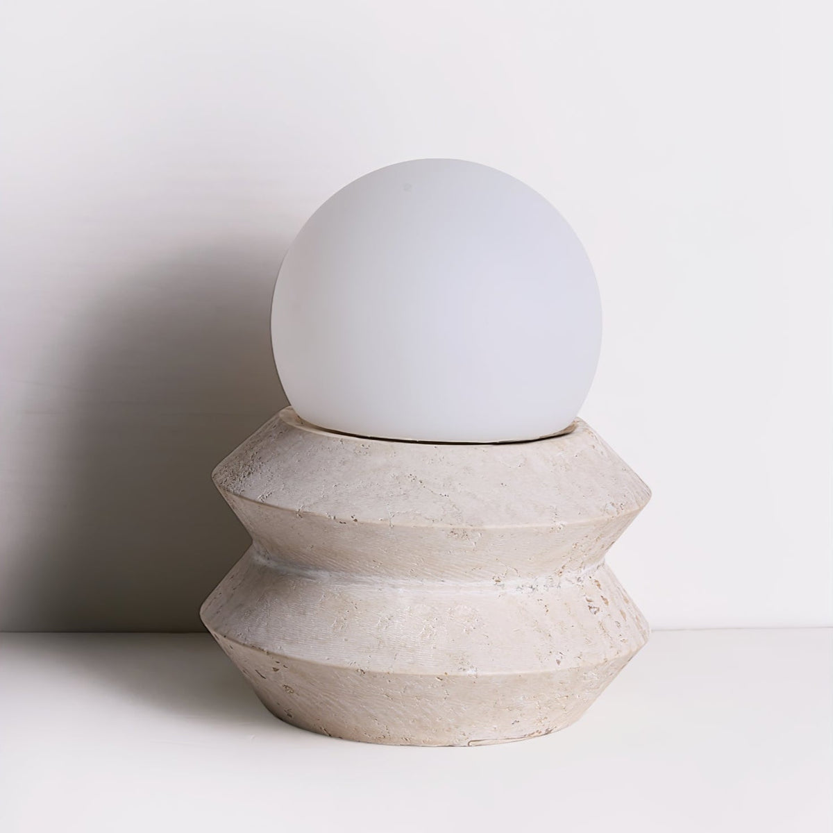 Ora Lithos Portable Table Lamp in Travertine with Opal Glass Shade