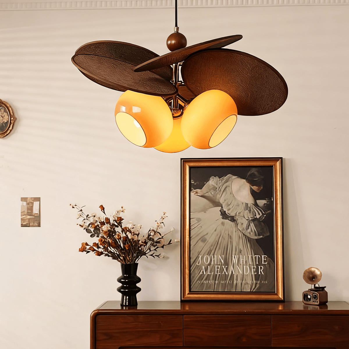 Orabel Ember Chandelier – Modern Walnut & Glass Pendant Light