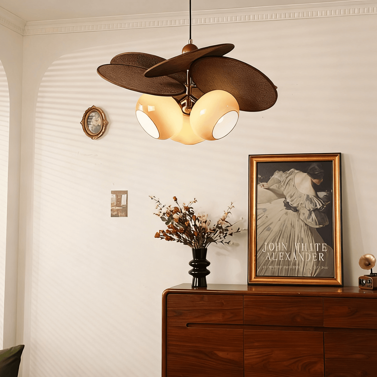 Orabel Ember Chandelier – Modern Walnut & Glass Pendant Light