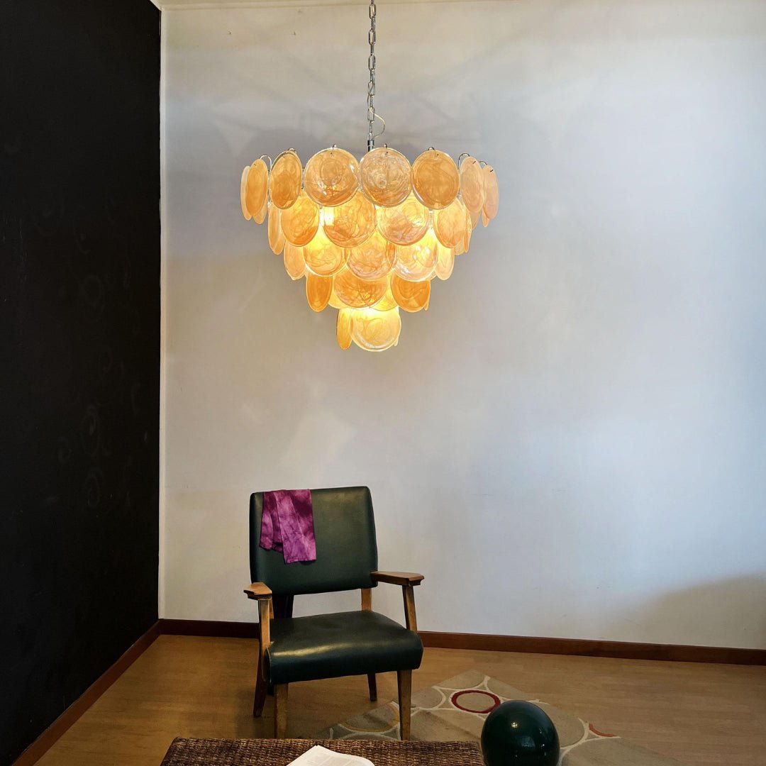 Aurora Orange Glass Disc Chandelier – Modern Murano-Inspired Pendant Light