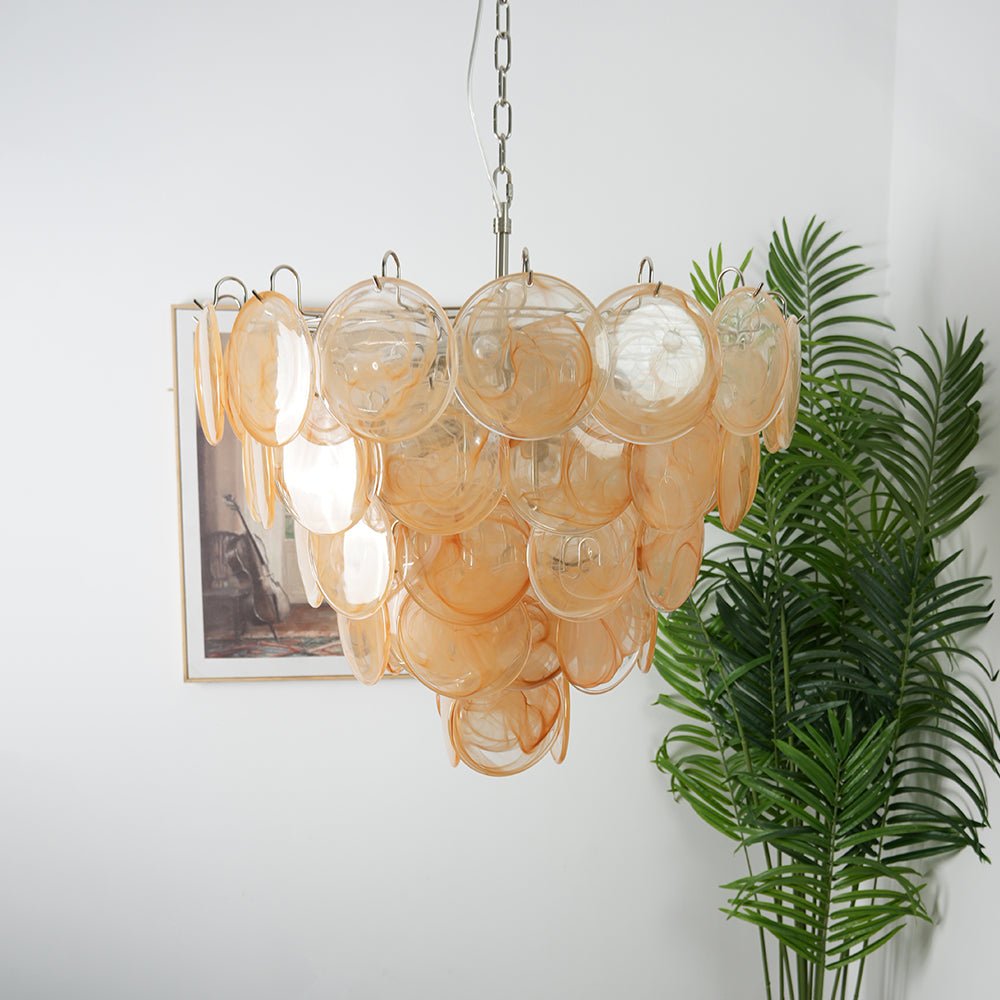 Aurora Orange Glass Disc Chandelier – Modern Murano-Inspired Pendant Light