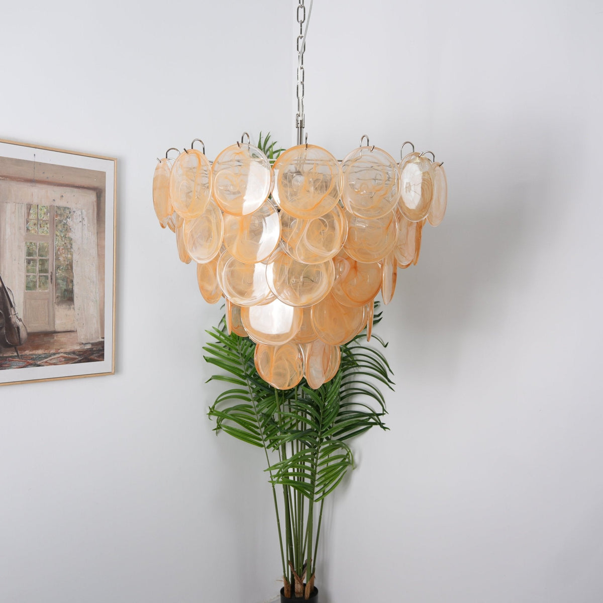 Aurora Orange Glass Disc Chandelier – Modern Murano-Inspired Pendant Light