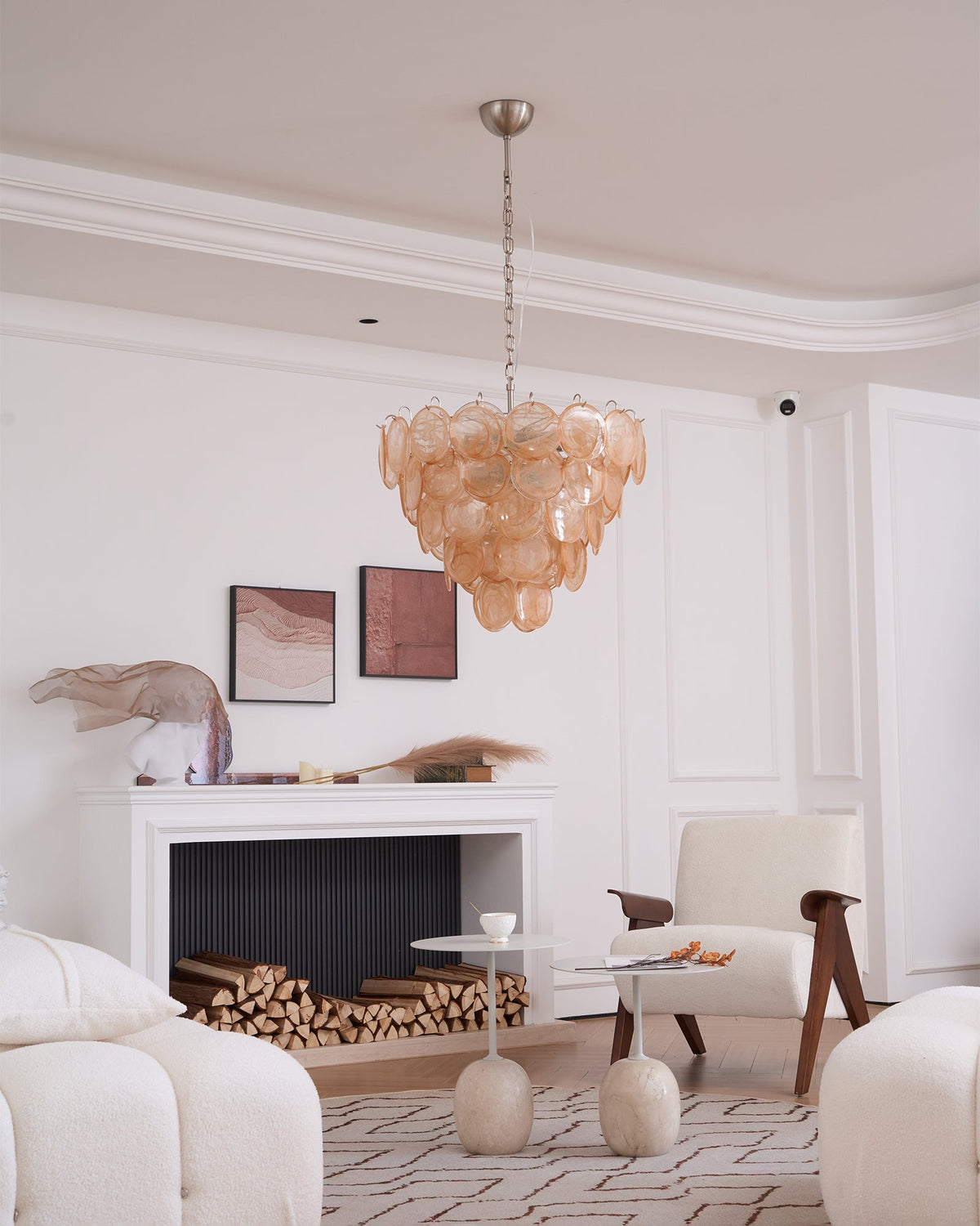 Aurora Orange Glass Disc Chandelier – Modern Murano-Inspired Pendant Light