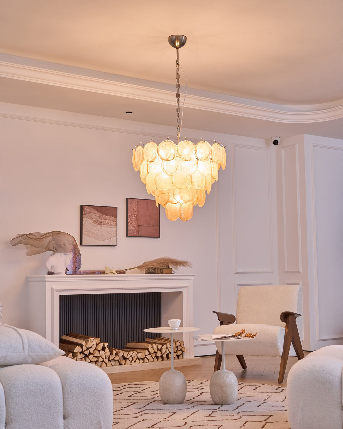 Aurora Orange Glass Disc Chandelier – Modern Murano-Inspired Pendant Light