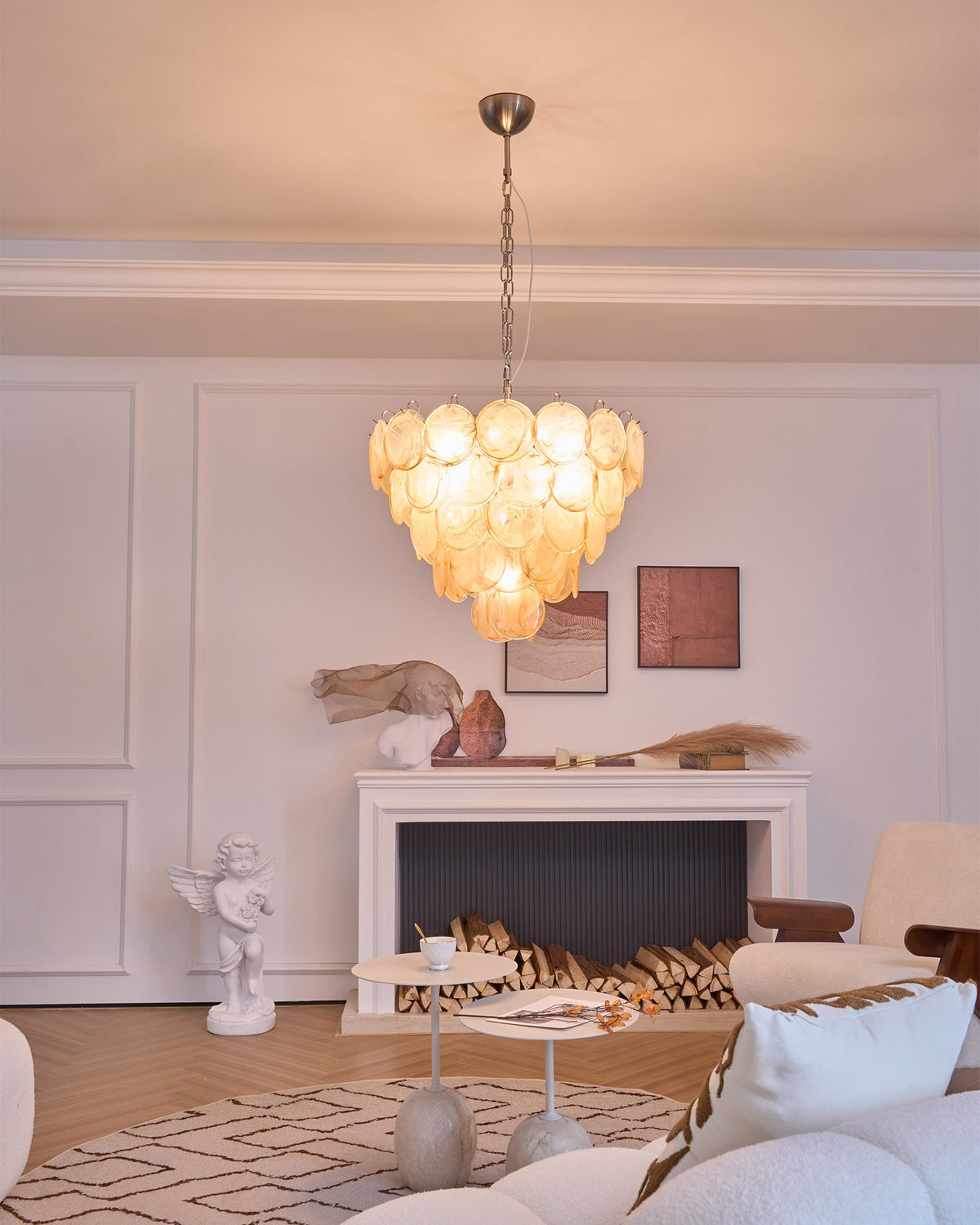 Aurora Orange Glass Disc Chandelier – Modern Murano-Inspired Pendant Light
