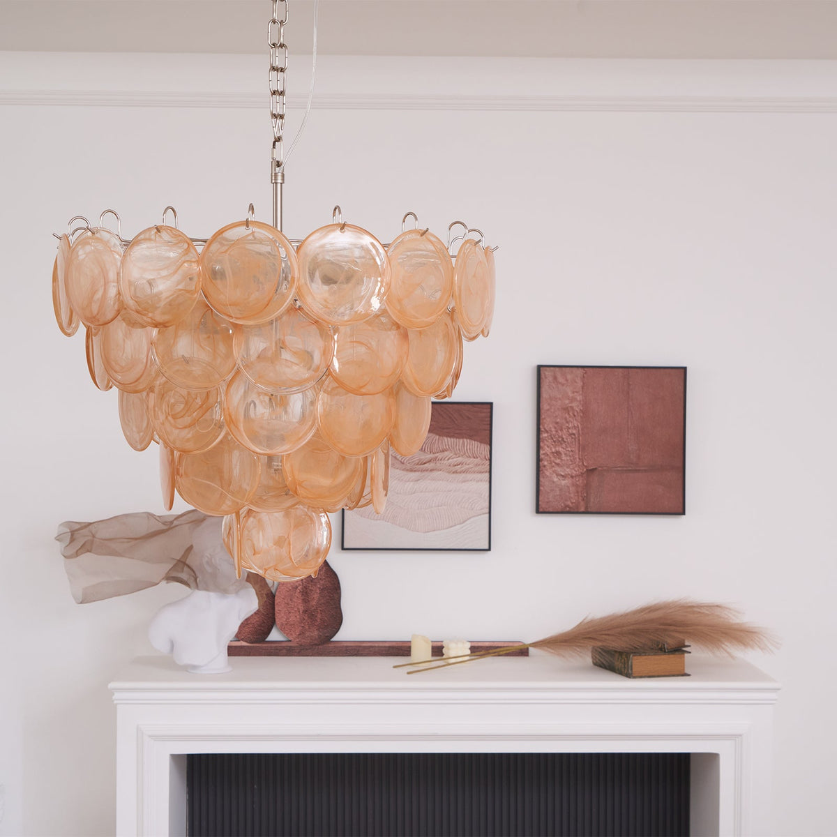 Aurora Orange Glass Disc Chandelier – Modern Murano-Inspired Pendant Light
