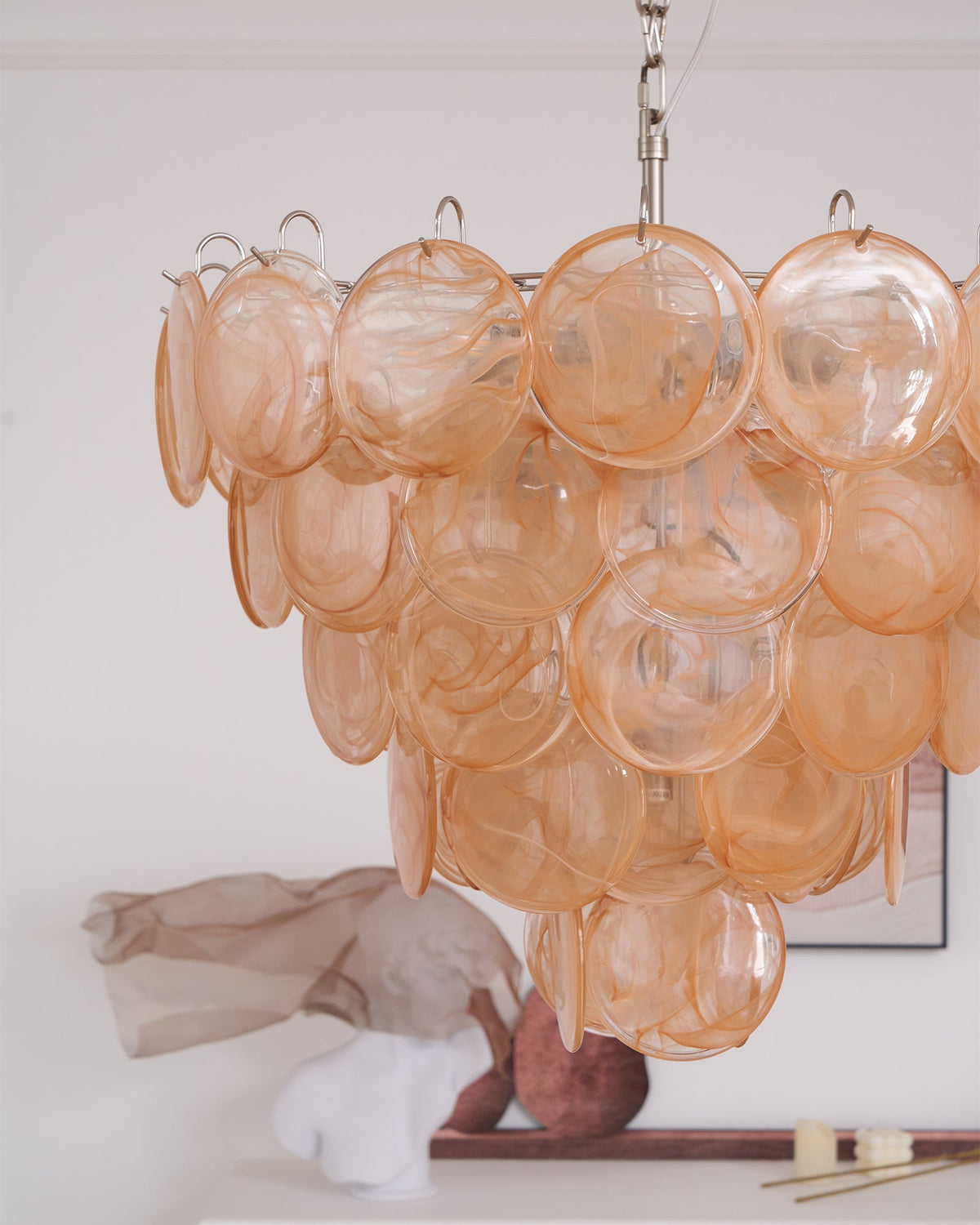 Aurora Orange Glass Disc Chandelier – Modern Murano-Inspired Pendant Light
