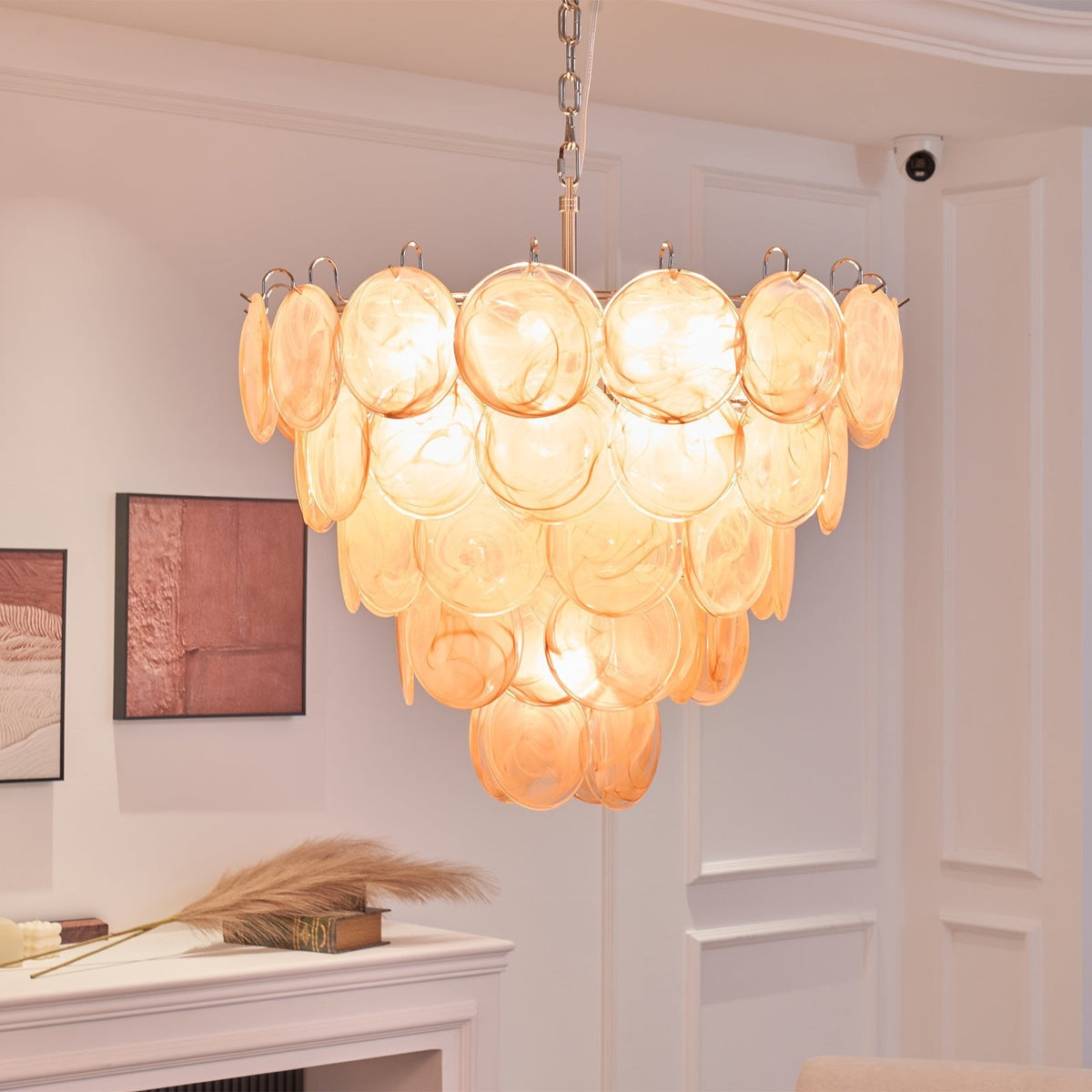 Aurora Orange Glass Disc Chandelier – Modern Murano-Inspired Pendant Light