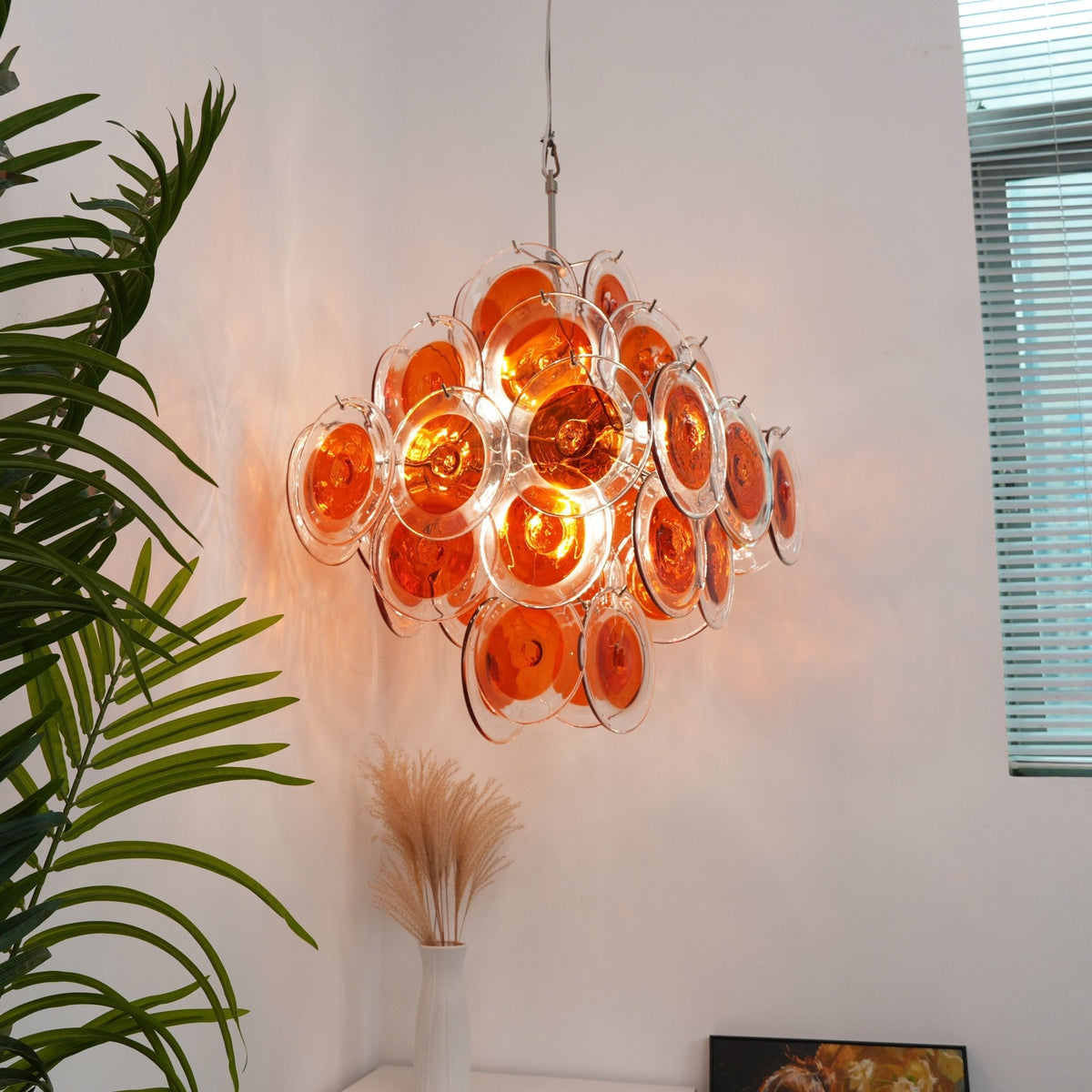 Aurelia Orange Glass Disc Chandelier – Modern Designer Pendant Light