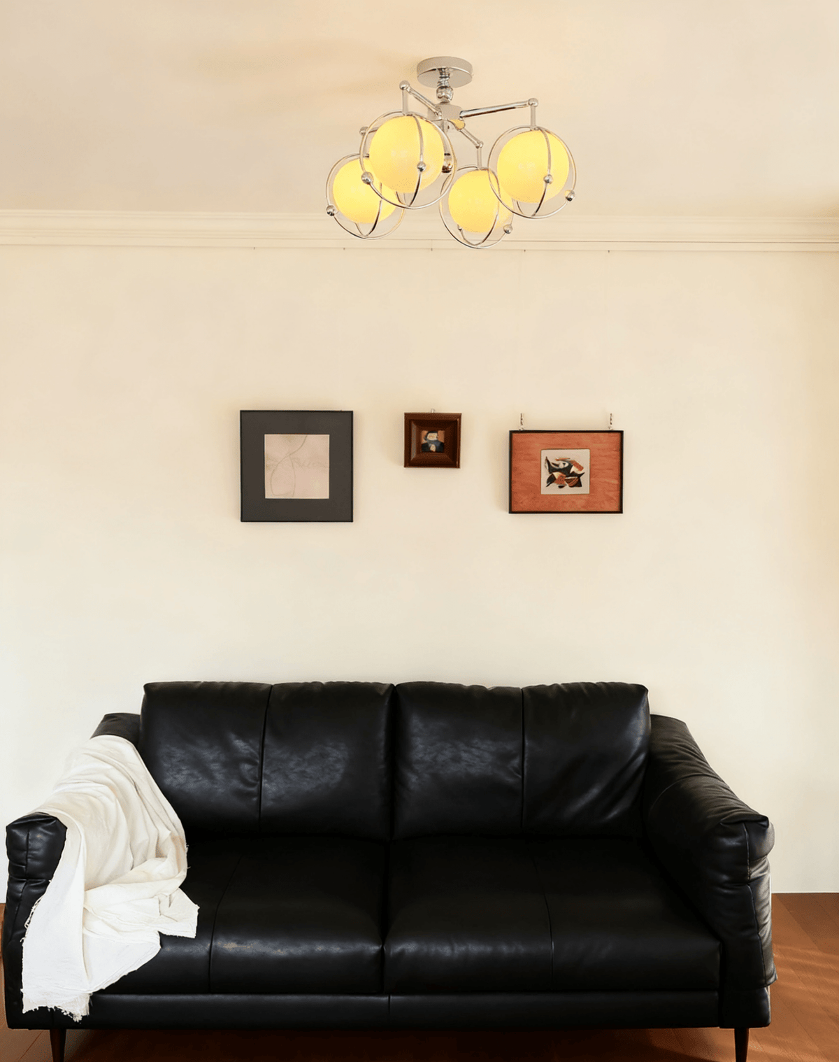 Orb Cage Semi Flush Ceiling Light in Chrome and Beige Glass