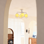 Orb Cage Semi Flush Ceiling Light in Chrome and Beige Glass