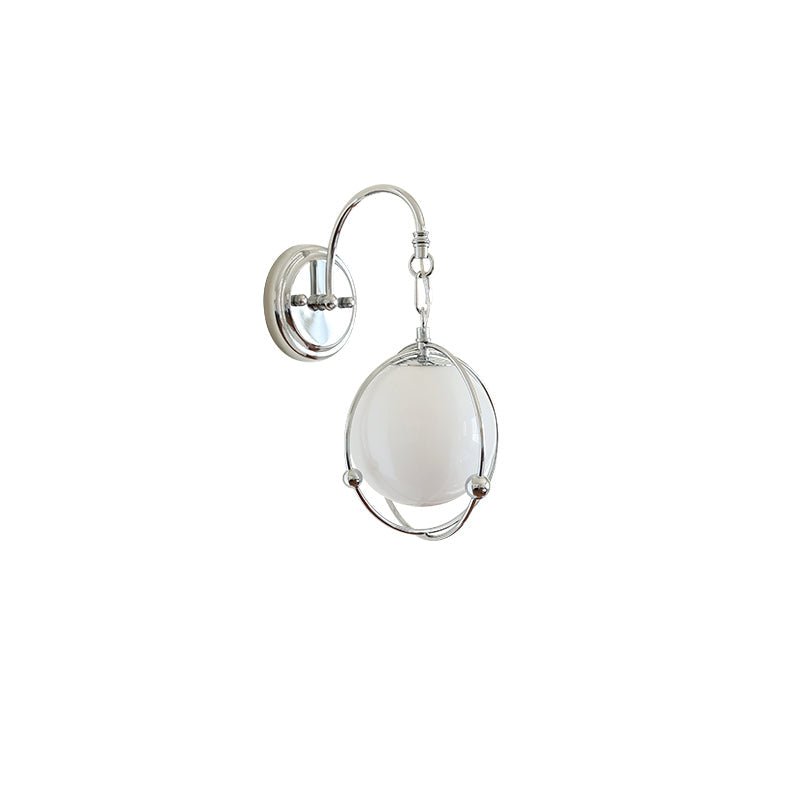 Orb Cage Semi Wall Sconce in Chrome with White Glass Globe