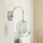 Orb Cage Semi Wall Sconce in Chrome with White Glass Globe