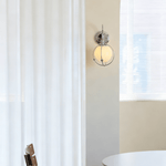 Orb Cage Semi Wall Sconce in Chrome with White Glass Globe