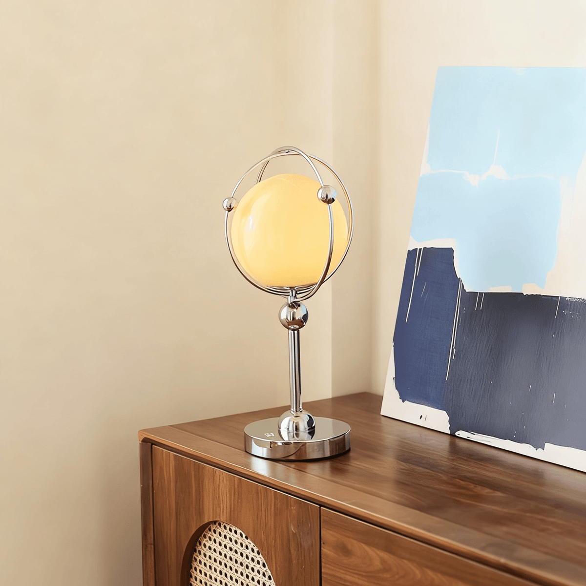 Orb Cage Table Lamp – Modern Metal & Glass Desk Lamp for Bedroom, Living Room