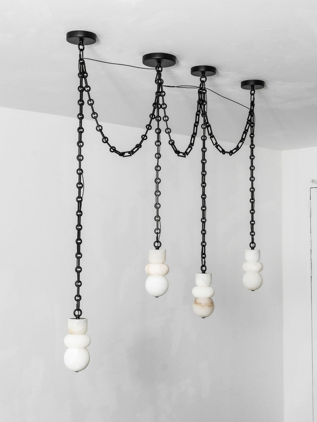 Orba Chain Chandelier with Alabaster Orbs – Modern Cascading Pendant Light