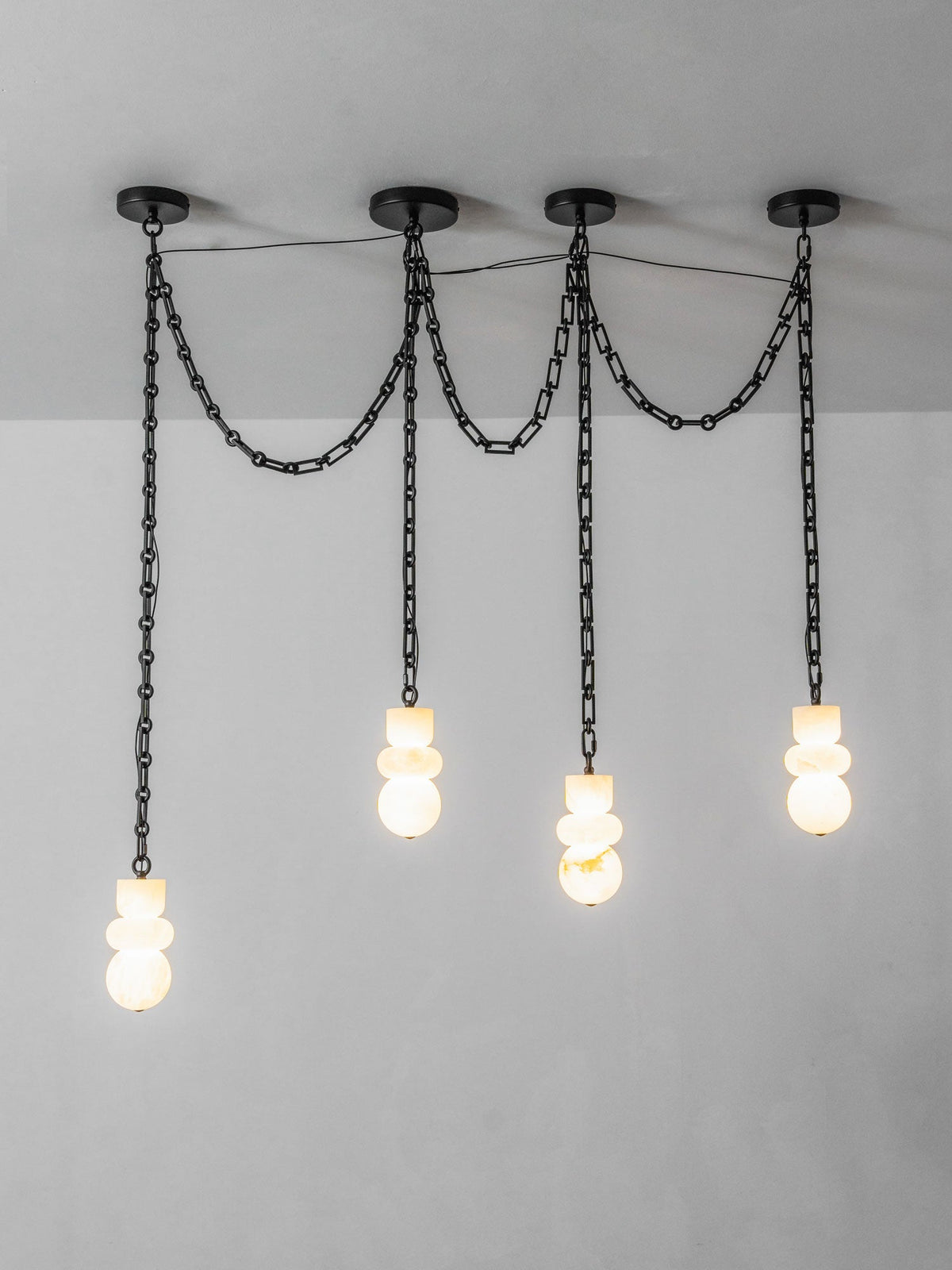 Orba Chain Chandelier with Alabaster Orbs – Modern Cascading Pendant Light