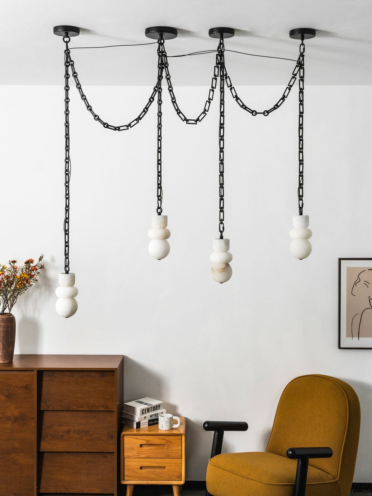 Orba Chain Chandelier with Alabaster Orbs – Modern Cascading Pendant Light