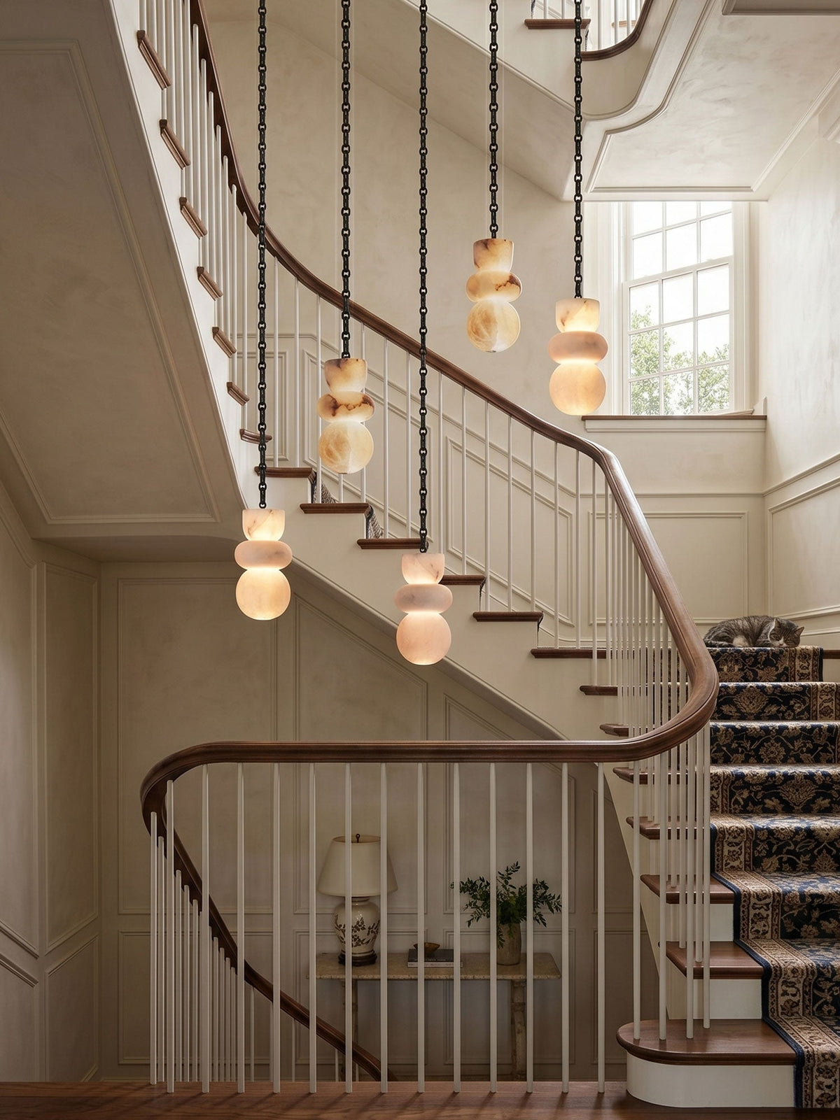 Orba Chain Chandelier with Alabaster Orbs – Modern Cascading Pendant Light