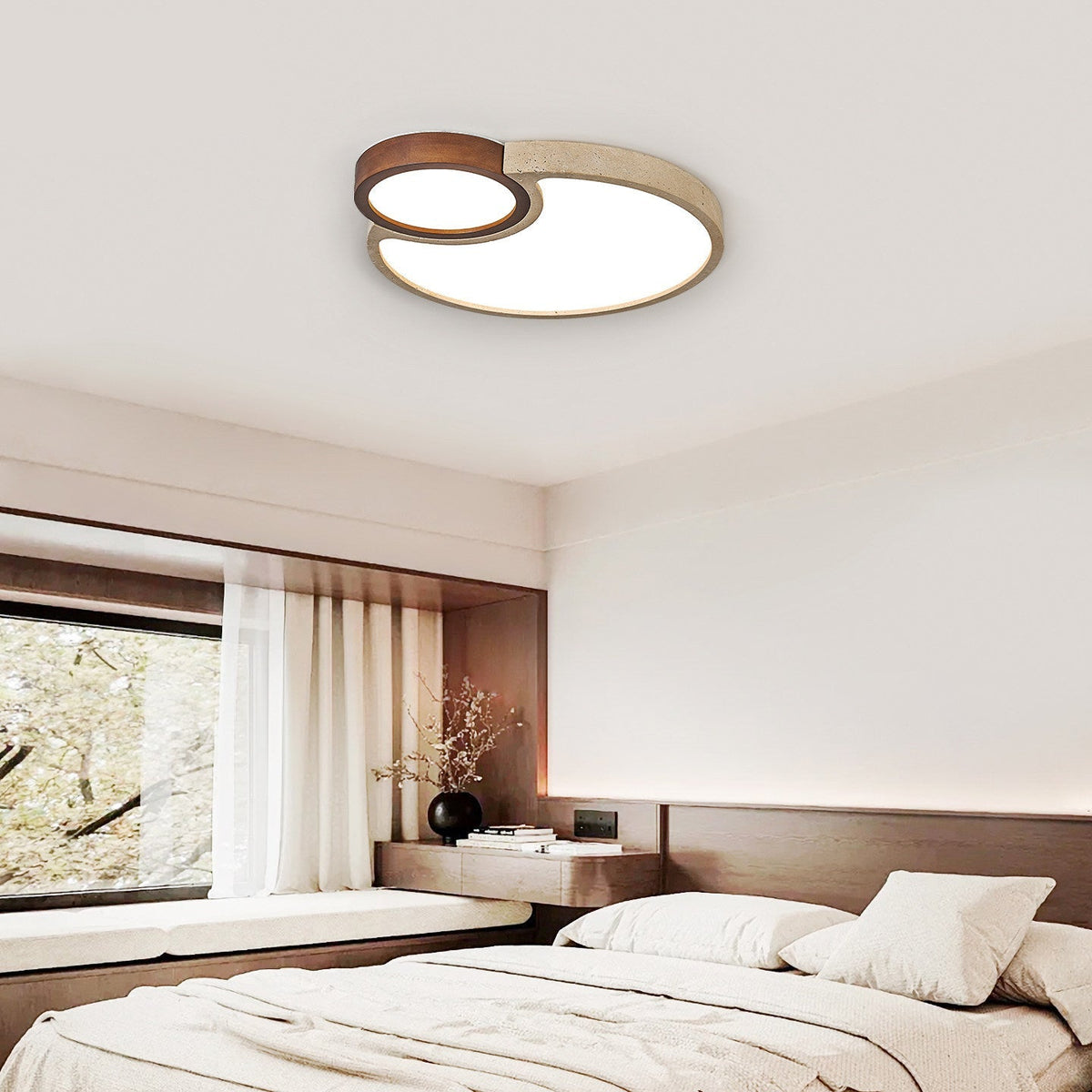 Orba Travertine Ceiling Light – Natural Stone LED Flush Mount