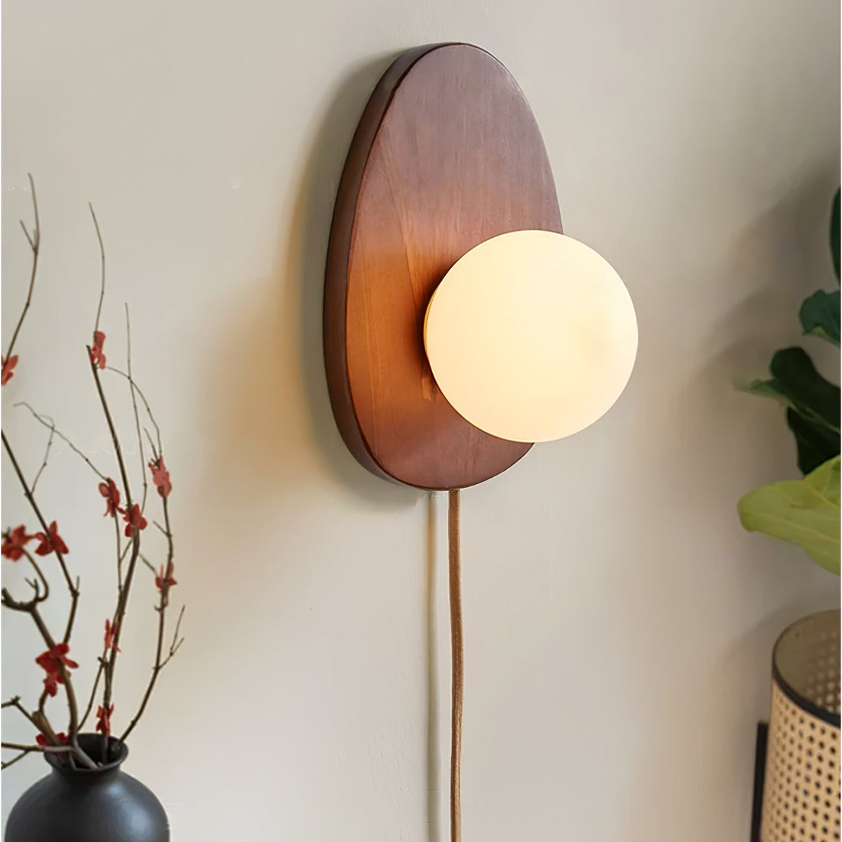 Orba Walnut Plug In Wall Lamp