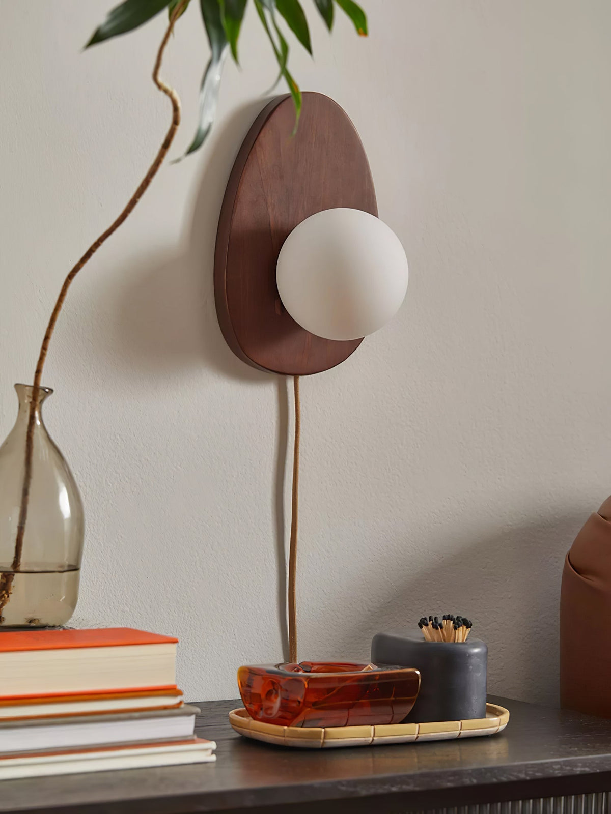 Orba Walnut Plug In Wall Lamp