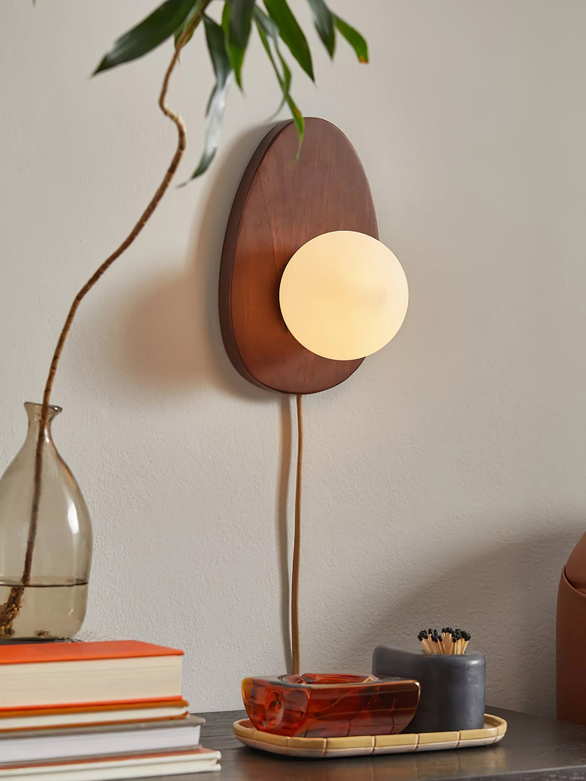 Orba Walnut Plug In Wall Lamp