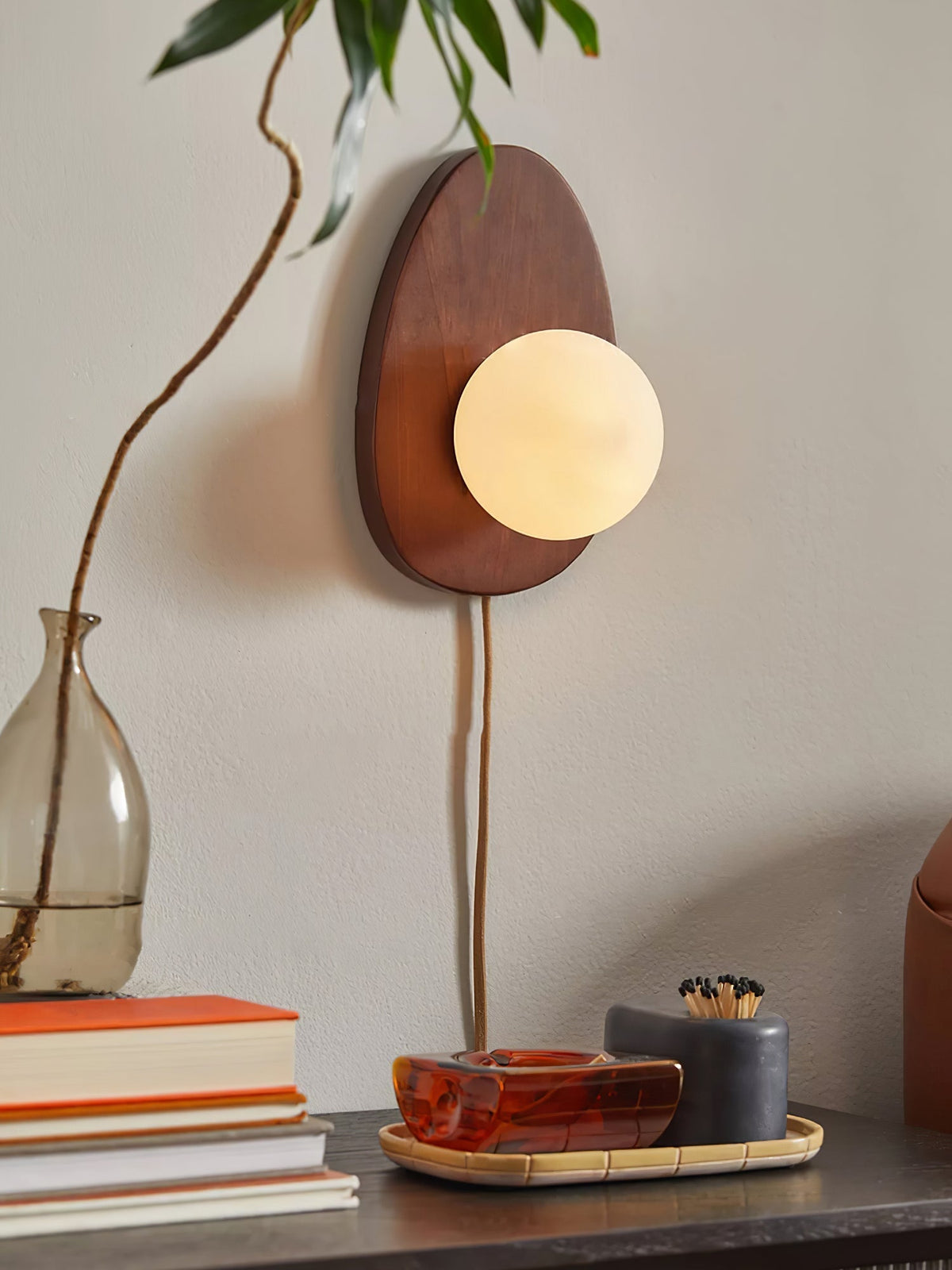Orba Walnut Plug In Wall Lamp