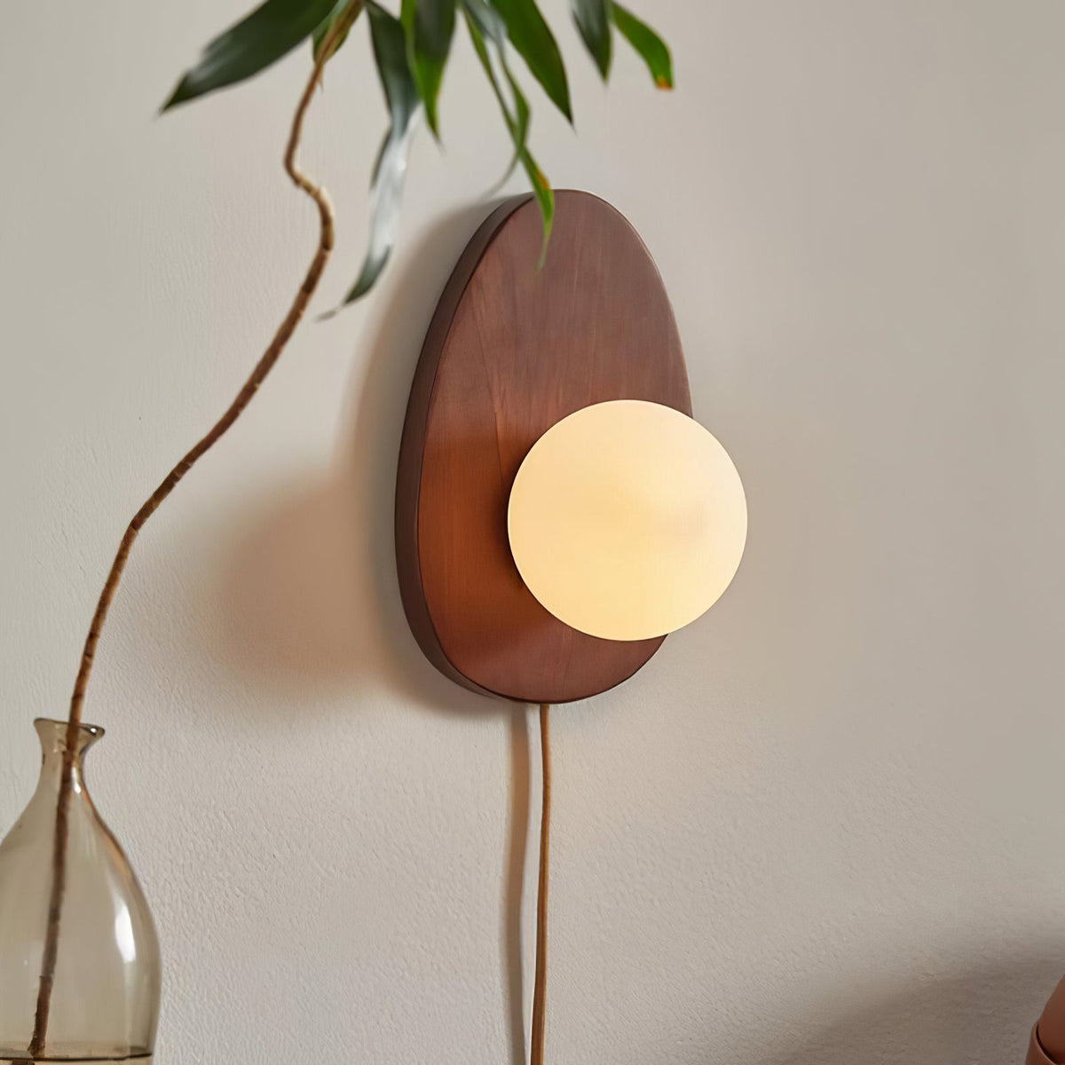 Orba Walnut Plug In Wall Lamp
