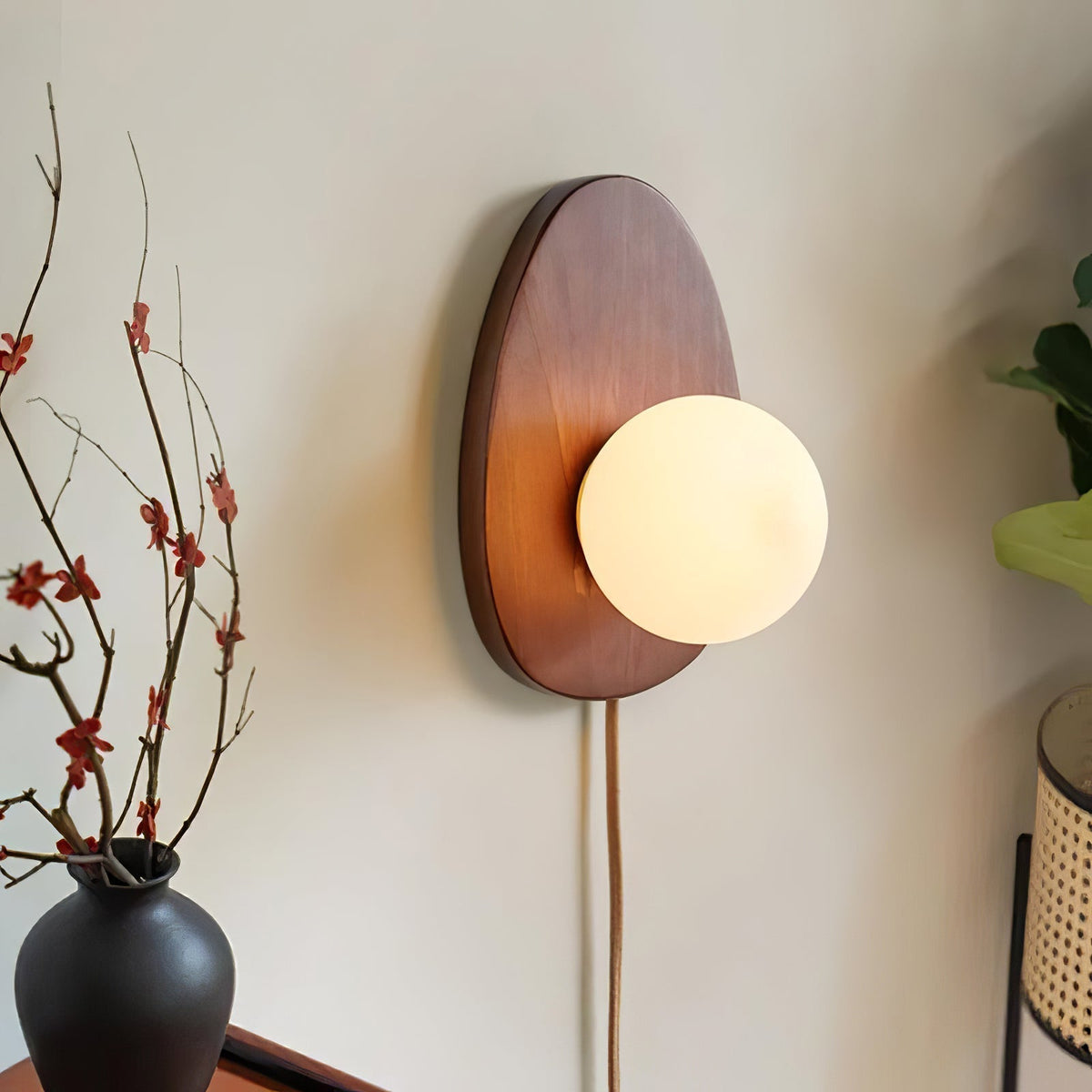 Orba Walnut Plug In Wall Lamp