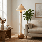 Orbelle Balance Floor Lamp in Walnut Wood and Beige Fabric