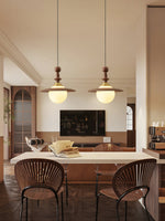 Orben Globe Pendant Light in Gold and Walnut with Opal Glass Shade
