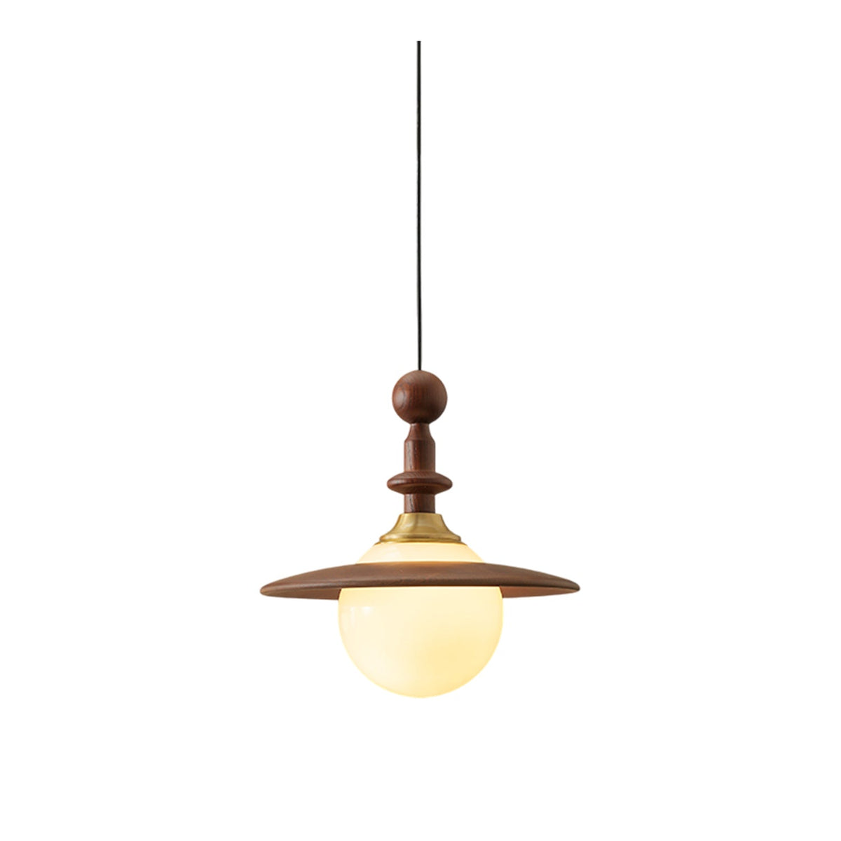 Orben Globe Pendant Light in Gold and Walnut with Opal Glass Shade