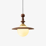 Orben Globe Pendant Light in Gold and Walnut with Opal Glass Shade