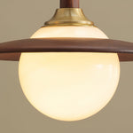 Orben Globe Pendant Light in Gold and Walnut with Opal Glass Shade