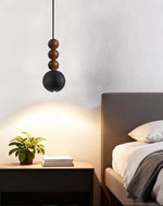 Orbio Sphere Pendant Light — Walnut & Black Travertine Ceiling Lamp