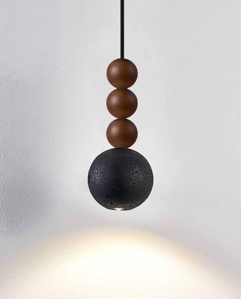 Orbio Sphere Pendant Light — Walnut & Black Travertine Ceiling Lamp
