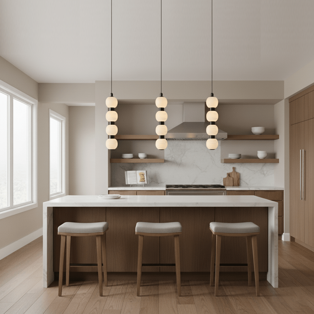 Orbique Alabaster Pendant Light – Modern Vertical LED Chandelier