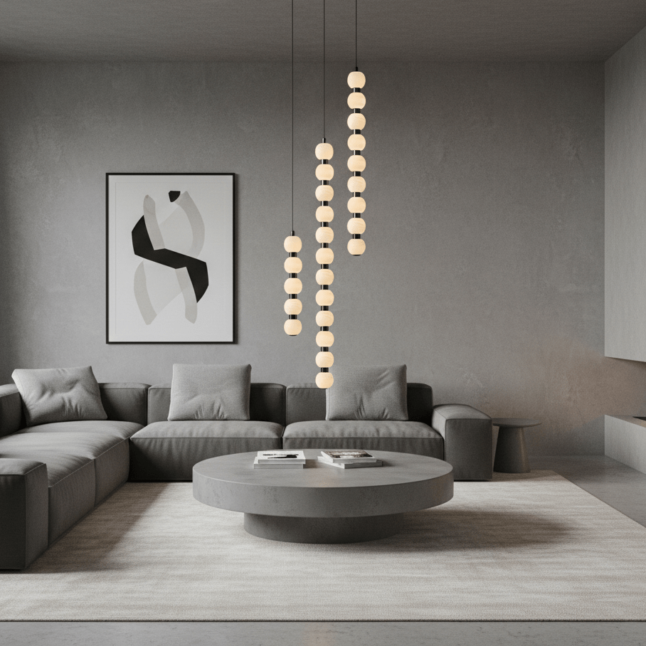Orbique Alabaster Pendant Light – Modern Vertical LED Chandelier