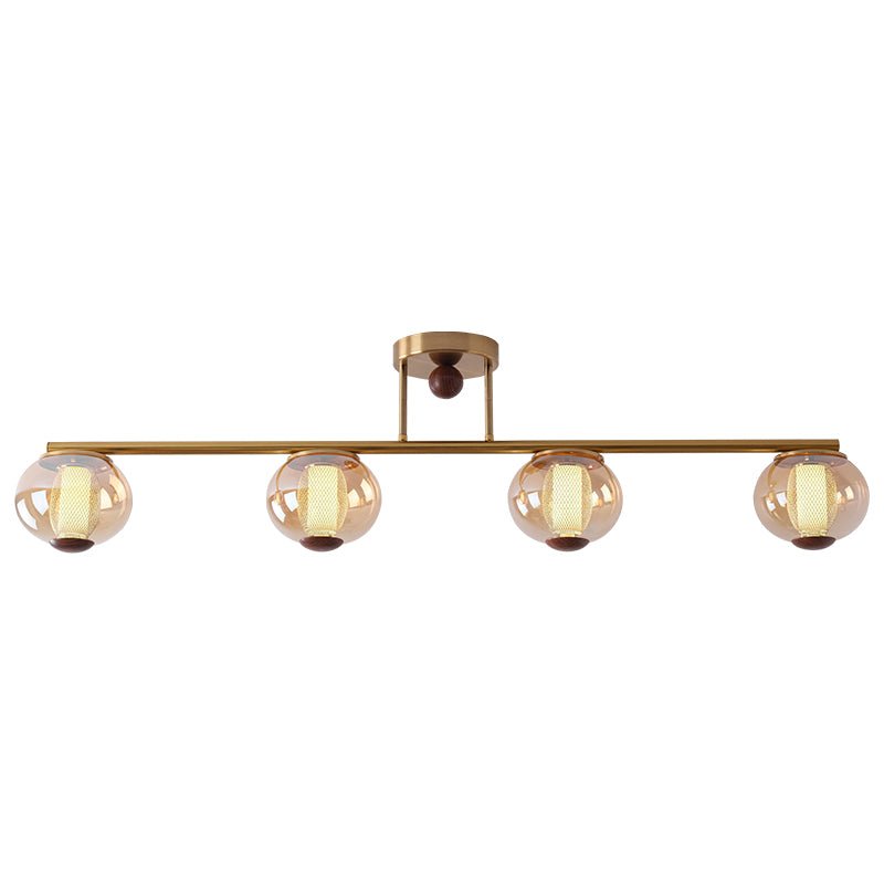 Orbis Quartet Linear Semi-Flush Ceiling Light in Brass and Walnut