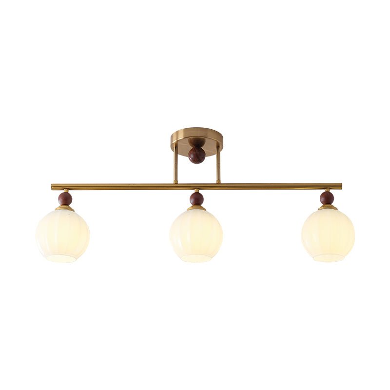 Orbis Quartet Linear Semi-Flush Ceiling Light in Brass and Walnut