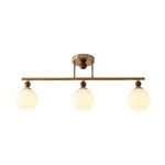 Orbis Quartet Linear Semi-Flush Ceiling Light in Brass and Walnut