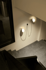 Orbit Dual Globe Wall Sconce in Opal Glass and Black Metal