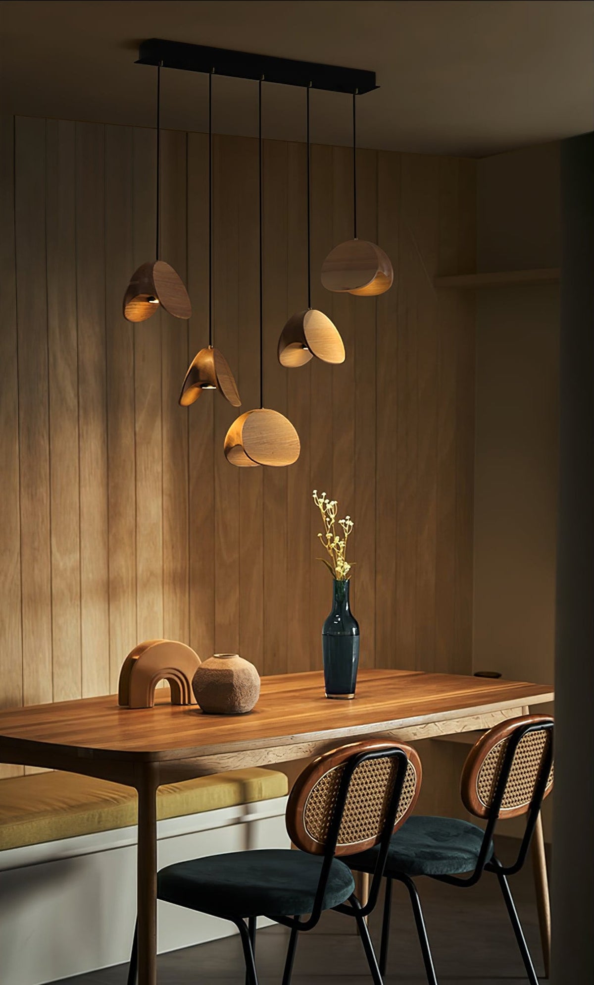 Orbit Fold Wood Pendant Light – Modern Nordic LED Hanging Lamp for Dining and Kitchen