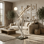 Orbit Muse Sculpture Floor Lamp with Marble Base and Gold Accent