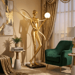 Orbit Muse Sculpture Floor Lamp with Marble Base and Gold Accent